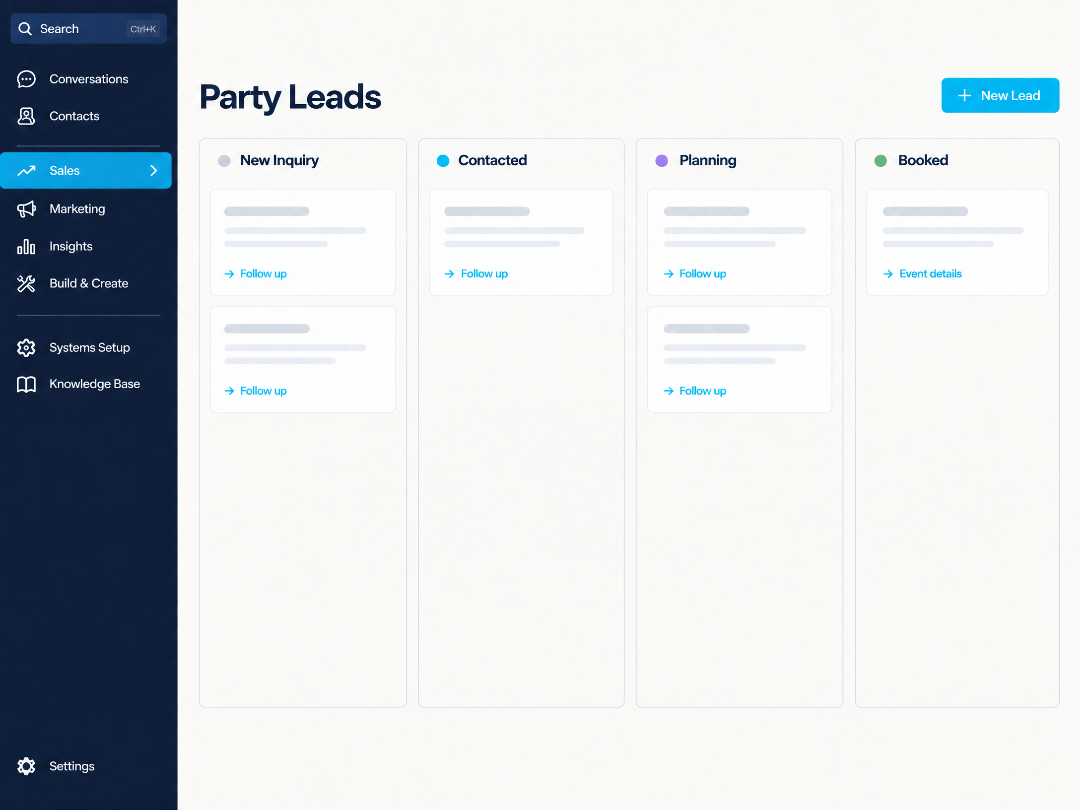 FEC Playbook™ party lead pipeline with visible follow-up stages